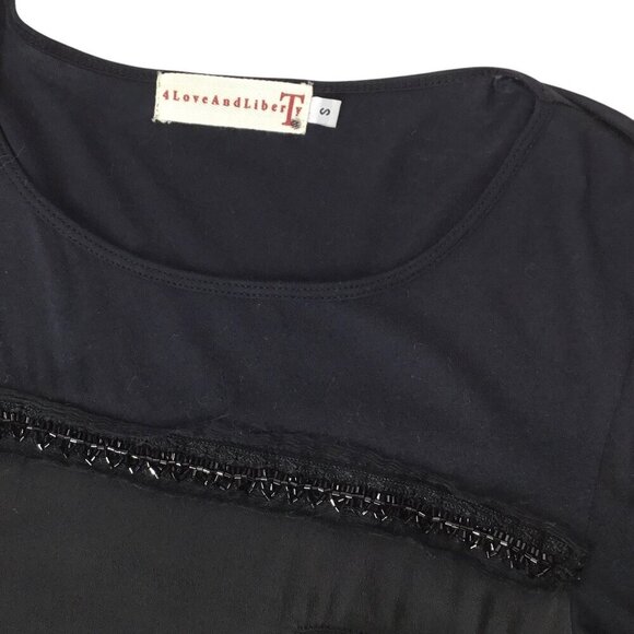 Johnny Was 4 Love and Liberty Top Blouse Size Small Black Beaded Long Sleeve - Picture 9 of 10